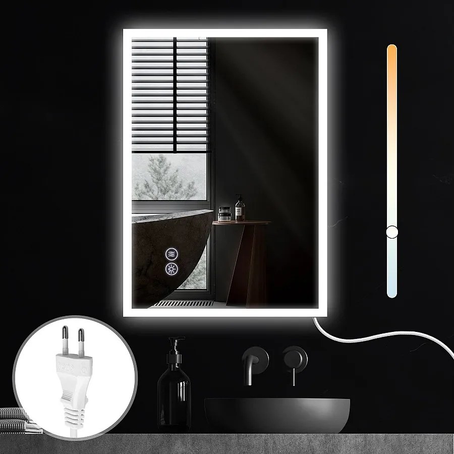 NETTLIFE Lustro z oświetleniem 50x70cm Lustro ścienne LED Lustro łazienkowe ze szkła nietłukącego z ekranem dotykowym