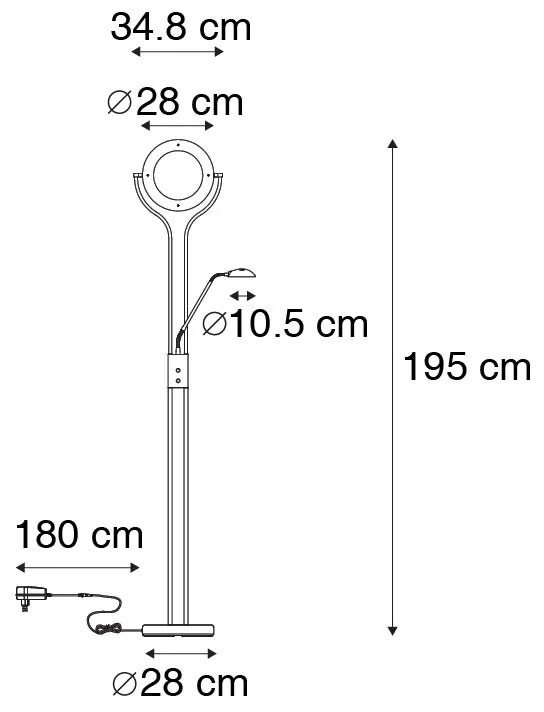 Nowoczesna lampa stojąca czarna z ramieniem do czytania, w tym LED i ściemniacz - Divo Nowoczesny Oswietlenie wewnetrzne