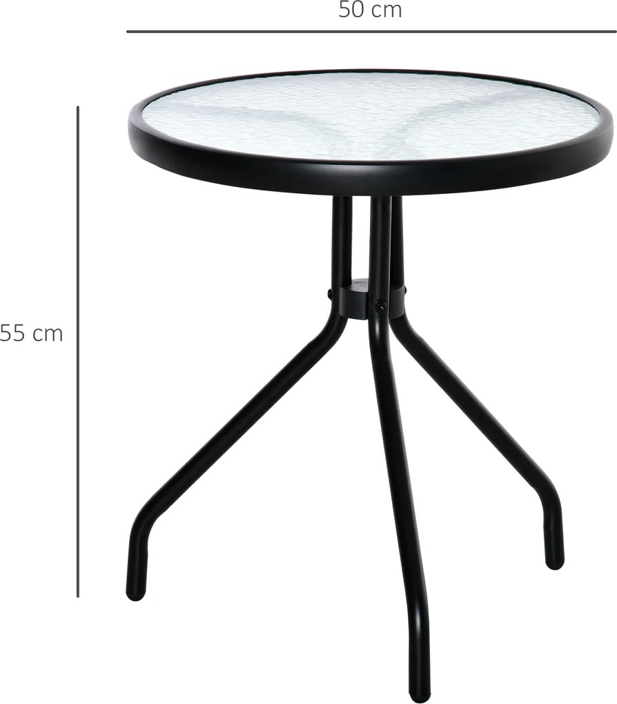 Outsunny Stolik boczny ogrodowy, odporna na warunki pogodowe ława z blatem ze szkła, stolik balkonowy z metalu Ø50x55H cm | Aosom PL