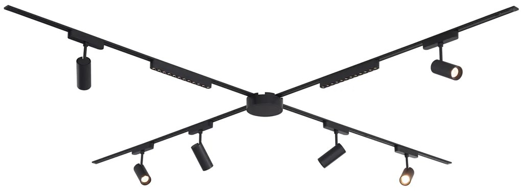 System oświetlenia szynowego z 6 reflektorami i 2 lampami sufitowymi, czarny, 1-fazowy - Magnetic Gert Puntua