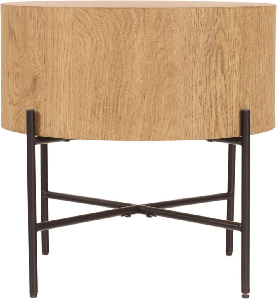 Stolik kawowy okrągły Liviano 45 cm z metalowymi nogami - dąb naturalny / czarny