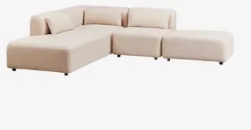 Sofa Modułowy Narożny 3-częściowy Z Lewym Szezlongiem I Pufem Fogler Tkanina Baranek Boucle Kremowy Beż - Sklum