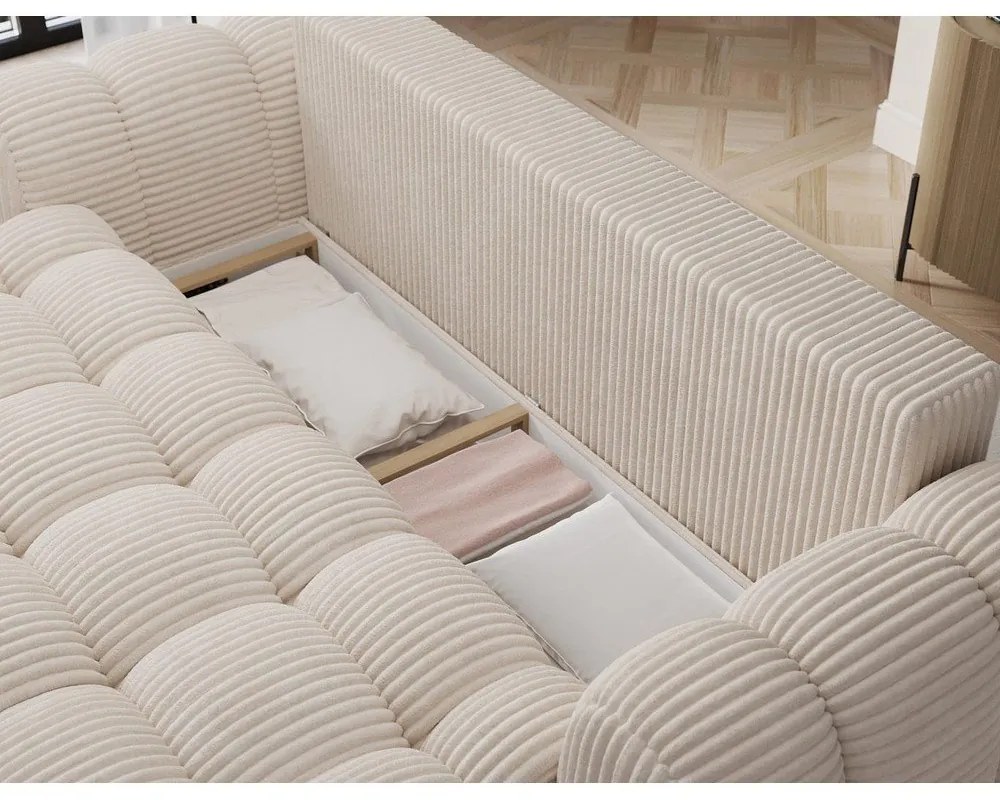 Beżowa sztruksowa rozkładana sofa 256 cm Cotonn – ELTAP