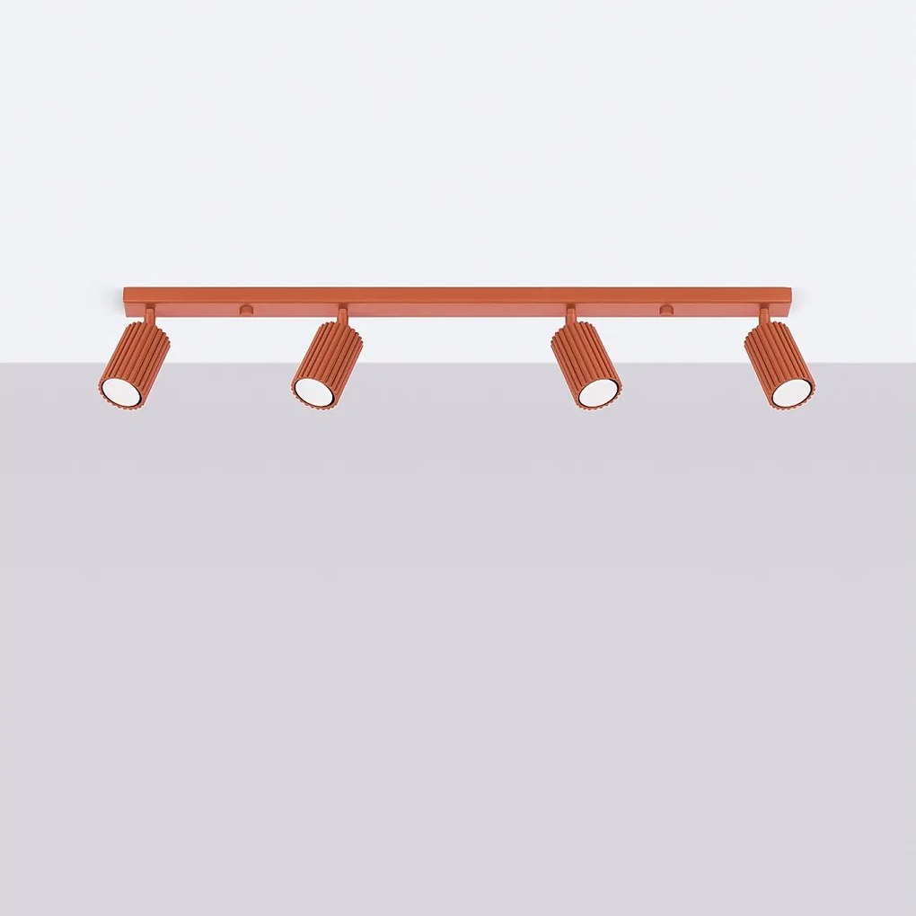 Lampa sufitowa minimalistyczny Gloow, aluminium - 4 źródło światła 4000K - L.81 x H.16.5 cm - ochra czerwona