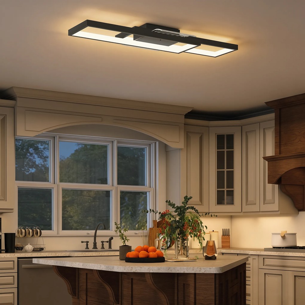 HOMCOM Lampa sufitowa LED 43W 4600LM 3000-6000K ściemniana płaska z pilotem przełącznikiem ściennym 70 x 30 x 7 cm Czarna | Aosom PL