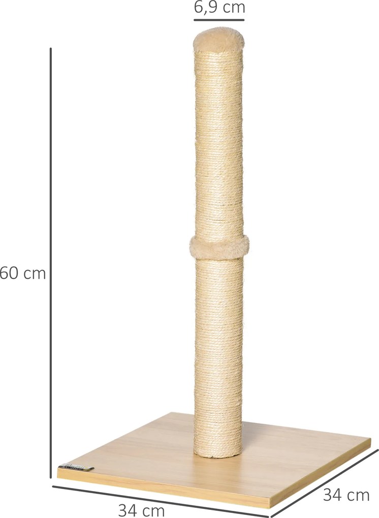 PawHut Drapak Sizalowy dla Kotów z Piłeczką 60cm Beżowy Dębowy Wytrzymały | Aosom PL