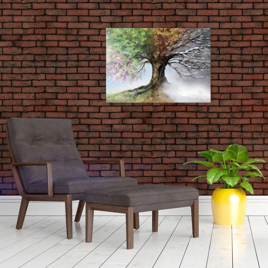 Obraz na szkle - Drzewo czterech pór roku (70x50 cm)