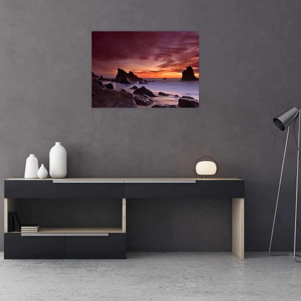 Obraz na szkle zachodu słońca na wybrzeżu (70x50 cm)