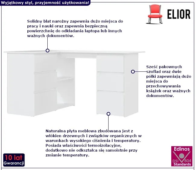 Białe Komputerowe Biurko Narożne Avna