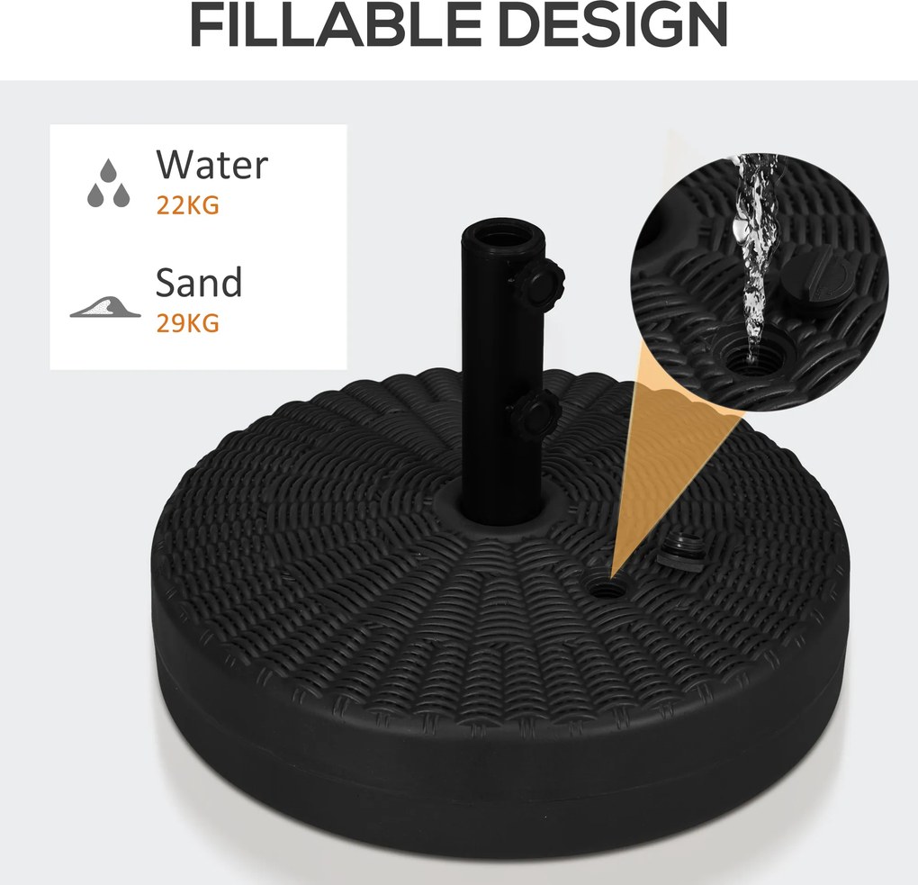 Outsunny Stojak na parasol Uchwyt na parasol, odporny na warunki atmosferyczne, napełniany, Ø51x 36W cm, Czarny