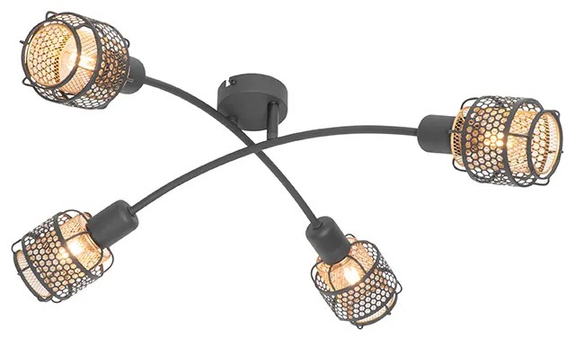 Designerska lampa sufitowa czarna ze złotem 4-światłowa - NoudDesignerski Oswietlenie wewnetrzne