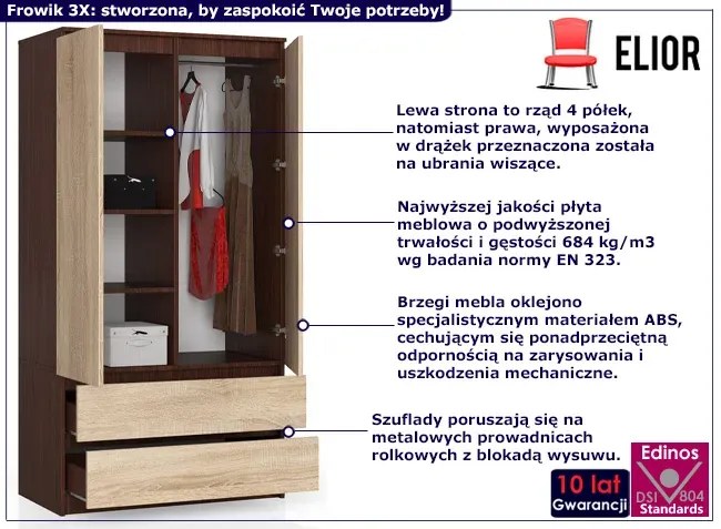 Szafa z drążkiem na ubrania wenge + dąb sonoma E1-D73