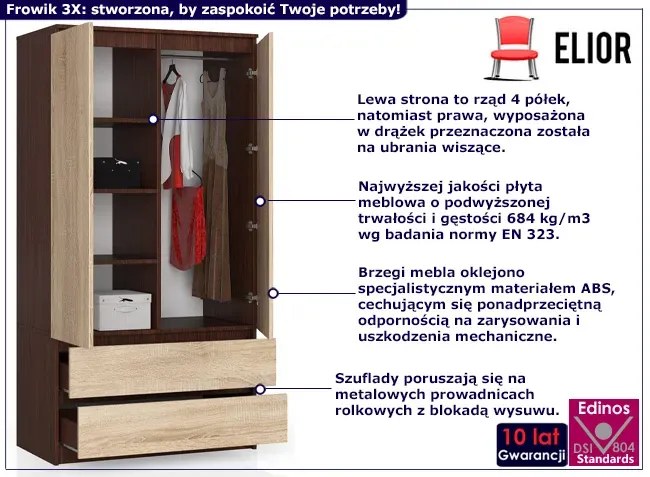 Szafa z drążkiem na ubrania wenge + dąb sonoma Hawe