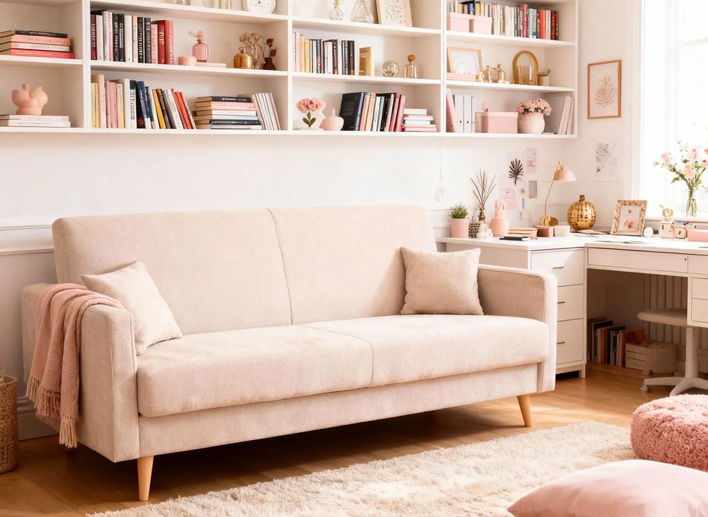 Beżowa sofa rozkładana na nóżkach S1-R94