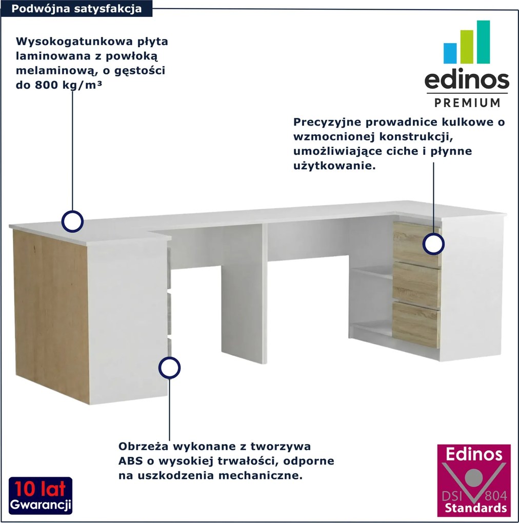 Biurko dwuosobowe komputerowe białe + dąb sonoma T2-D65
