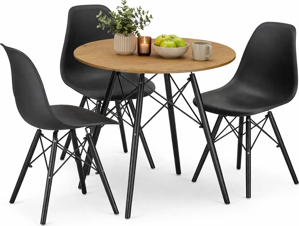 Zestaw okrągły mebli stół dąb i 3 krzesła do jadalni 2 kolory S4-E99