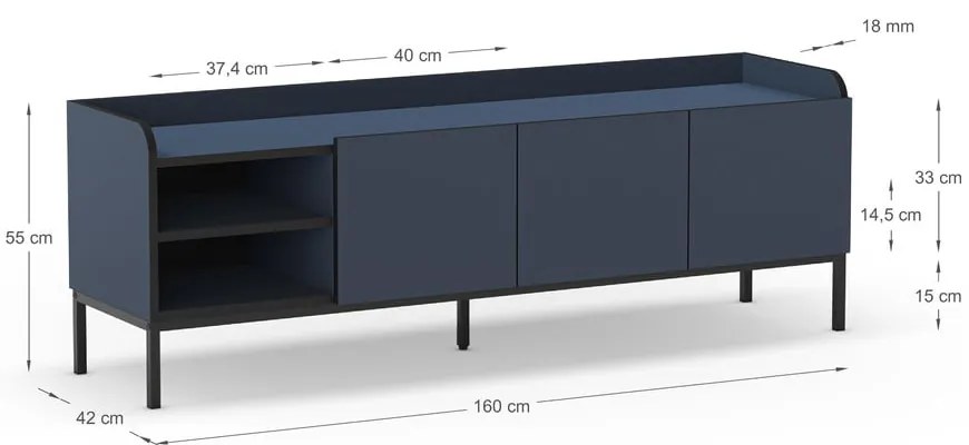 Niebieska szafka pod TV 160x55x42 cm Adara – Marckeric