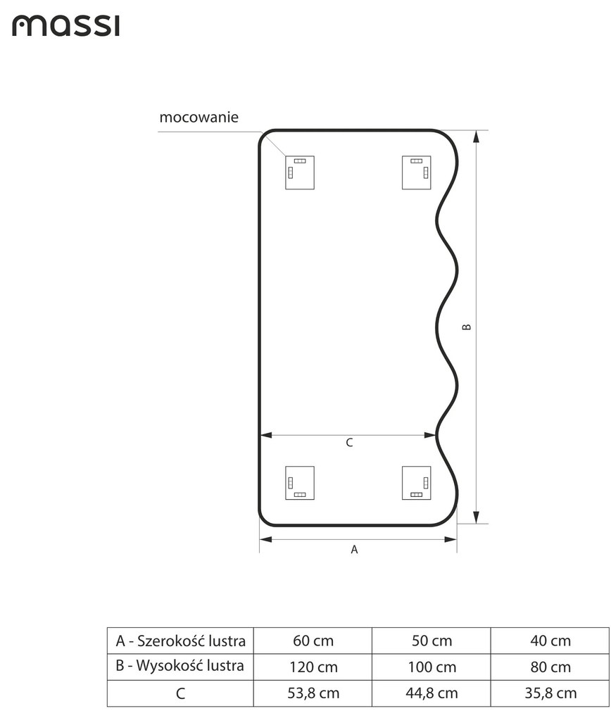 Lustro dekoracyjne oszlifowane z podświetleniem WAVE LED | Różne rozmiary | Różne kolory : Kolor tafli szkła - Grafit, Rozmiar - 60 x 120 cm