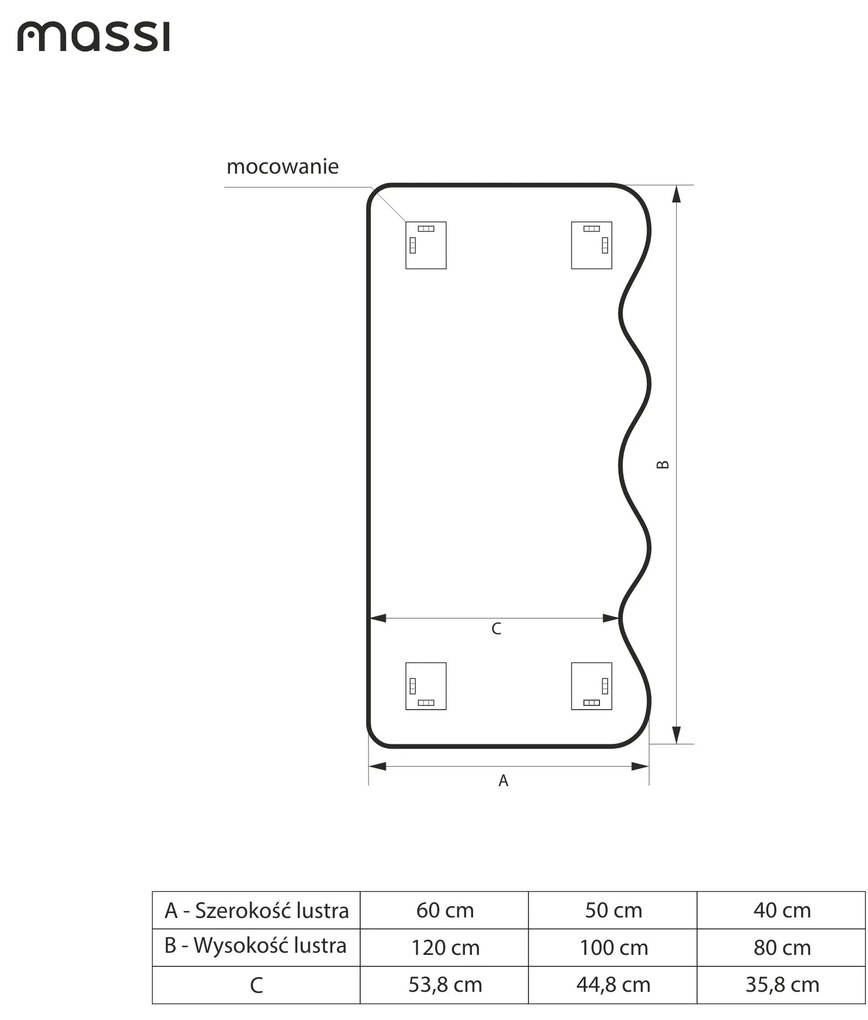 Lustro dekoracyjne oszlifowane z podświetleniem WAVE LED | Różne rozmiary | Różne kolory