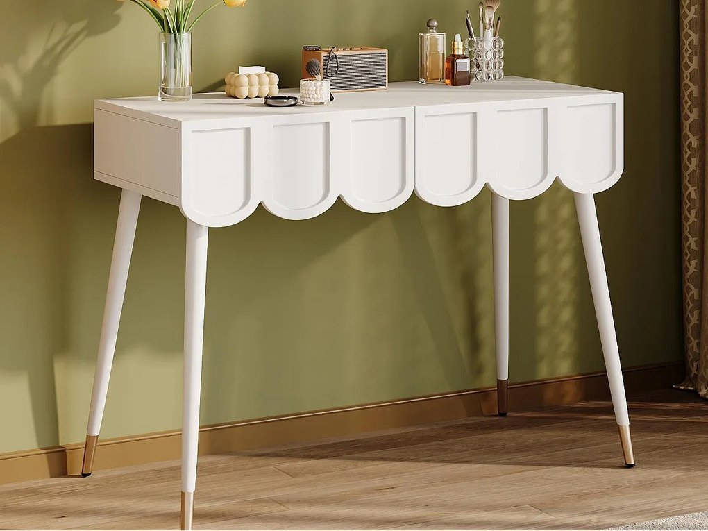 Toaletka 100x40x76cm - z 2 szufladami - nogi stołu metalowe - Biały