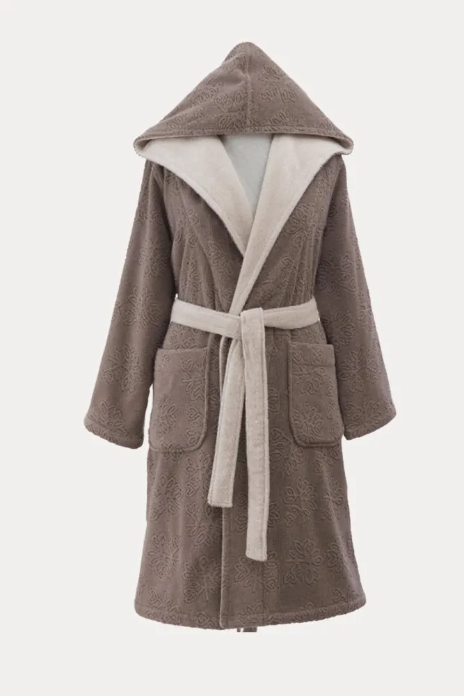 Damski krótki szlafrok LEAF s kapturem L Beżowy