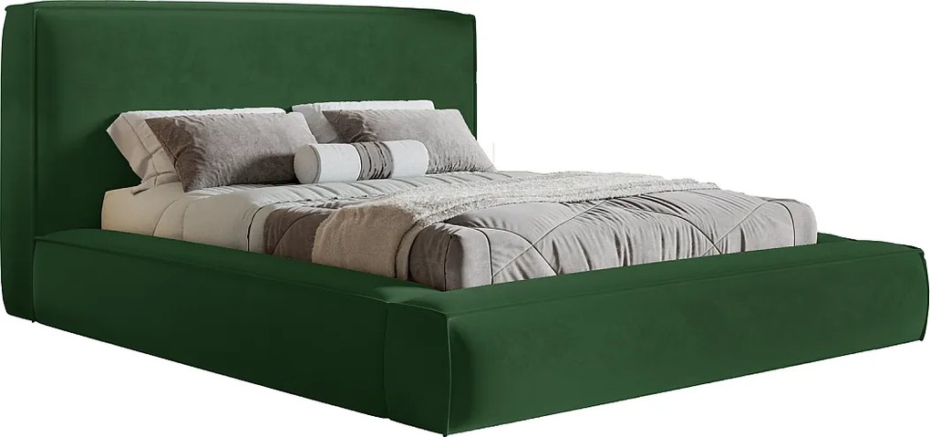 Łóżko tapicerowane 160x200 Karano z lamówką - pojemnik i stelaż drewniany - welur, zielony (Amor Velvet 4311)