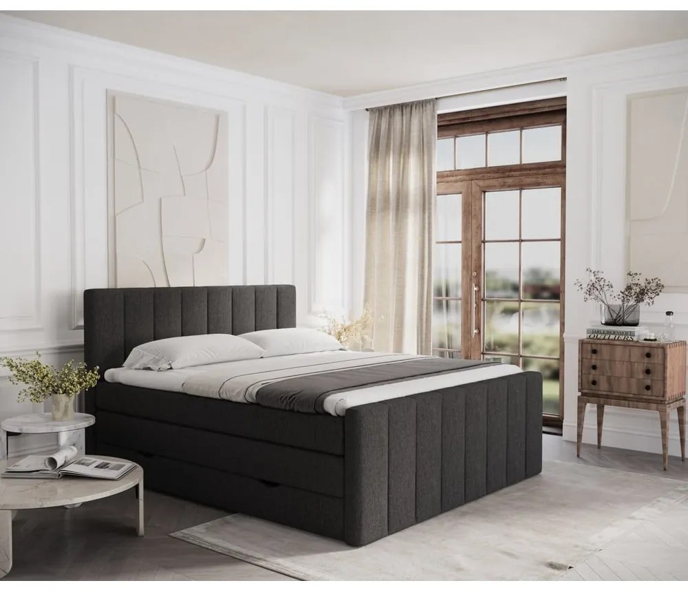 Czarne łóżko boxspring ze schowkiem 140x200 cm Ruby – Maison de Rêve