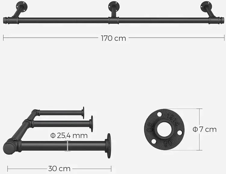 Czarny stalowy drążek wieszak na ubrania B6-F62