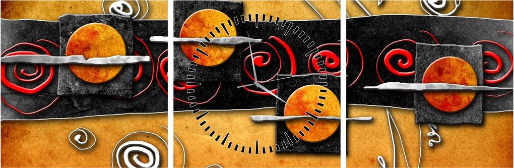 Abstrakcyjny obraz - Planety (z zegarem) (90x30 cm)