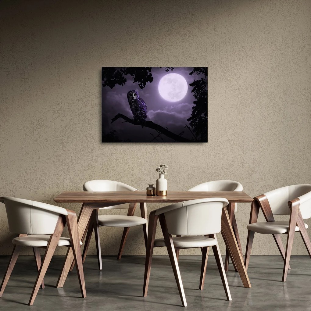 Obraz na szkle - Nocna sowa, fioletowy (70x50 cm)