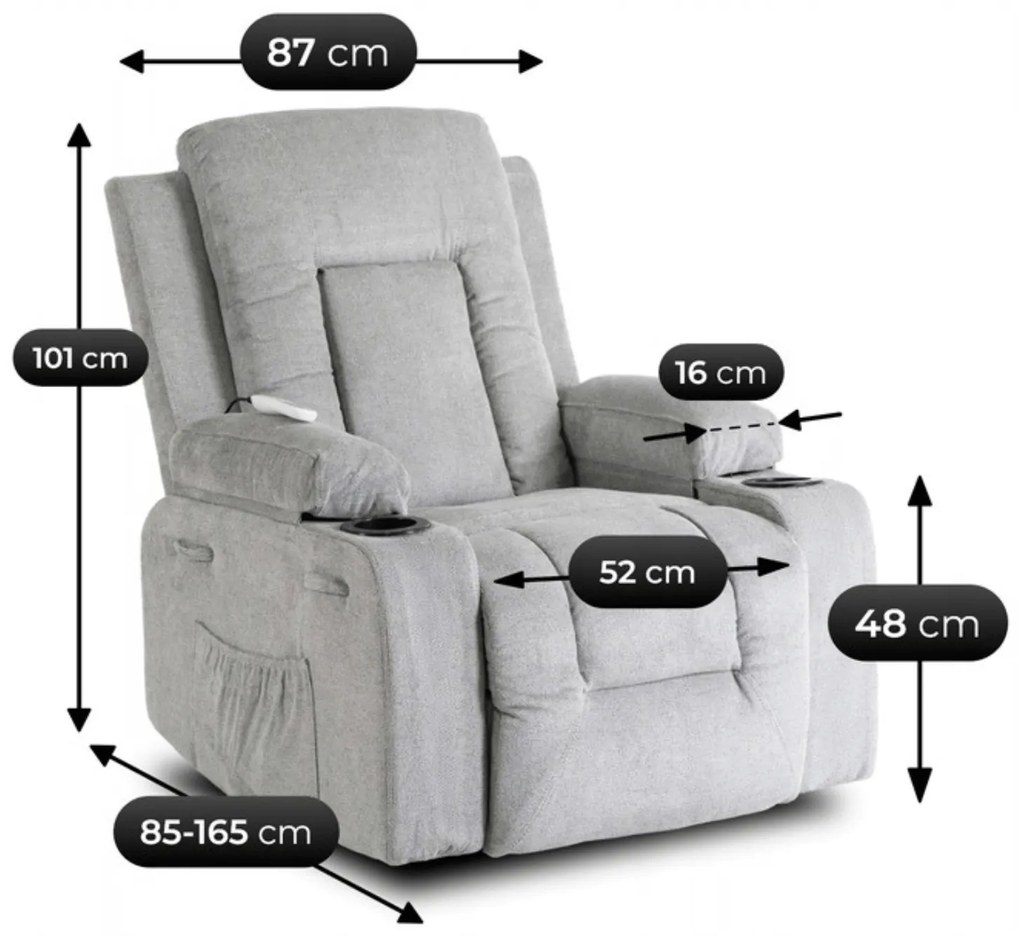 Fotel Masujący BOX 2 Rozkładany z Podnóżkiem Szary Nowoczesny