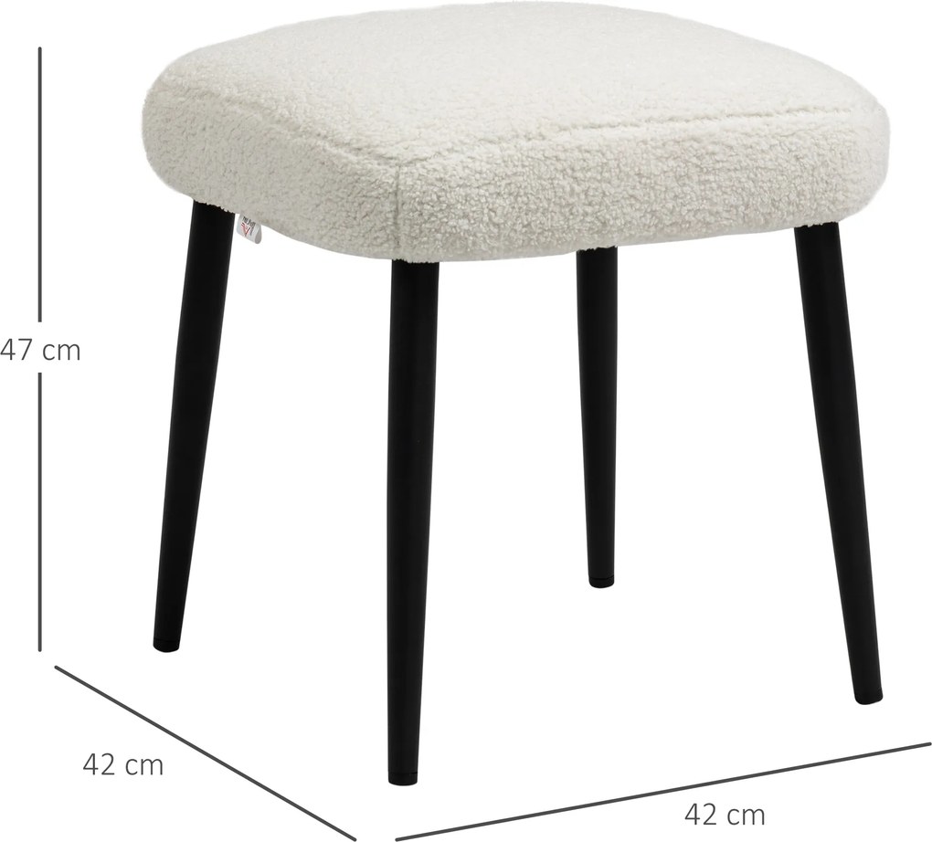 HOMCOM Pufa Kwadratowa do Makijażu Kaszmir Kremowobiały 42x42x47cm | Aosom PL