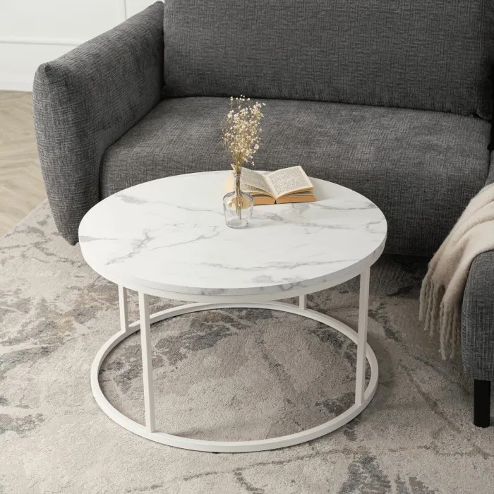 Stolik Kawowy AGNES MAX 80 cm Biały Marmur Nowoczesny