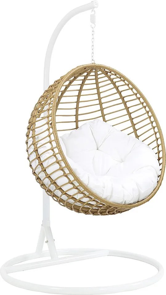 Wiszący fotel  z technorattanu – kolor Jasny naturalny z białymi poduszkami - BONTOC