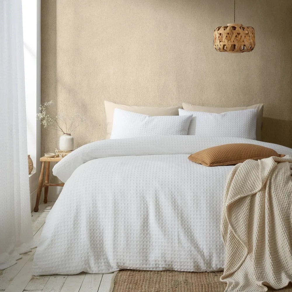 Biała pościel dwuosobowa 230x220 cm Muscat Waffle – Pineapple Elephant