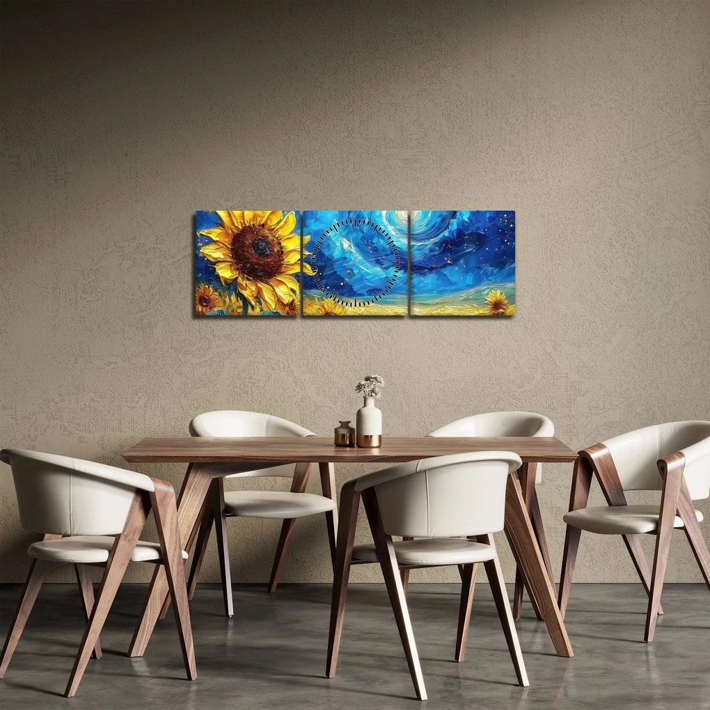 Obraz - Malowanie słoneczników (z zegarem) (90x30 cm)