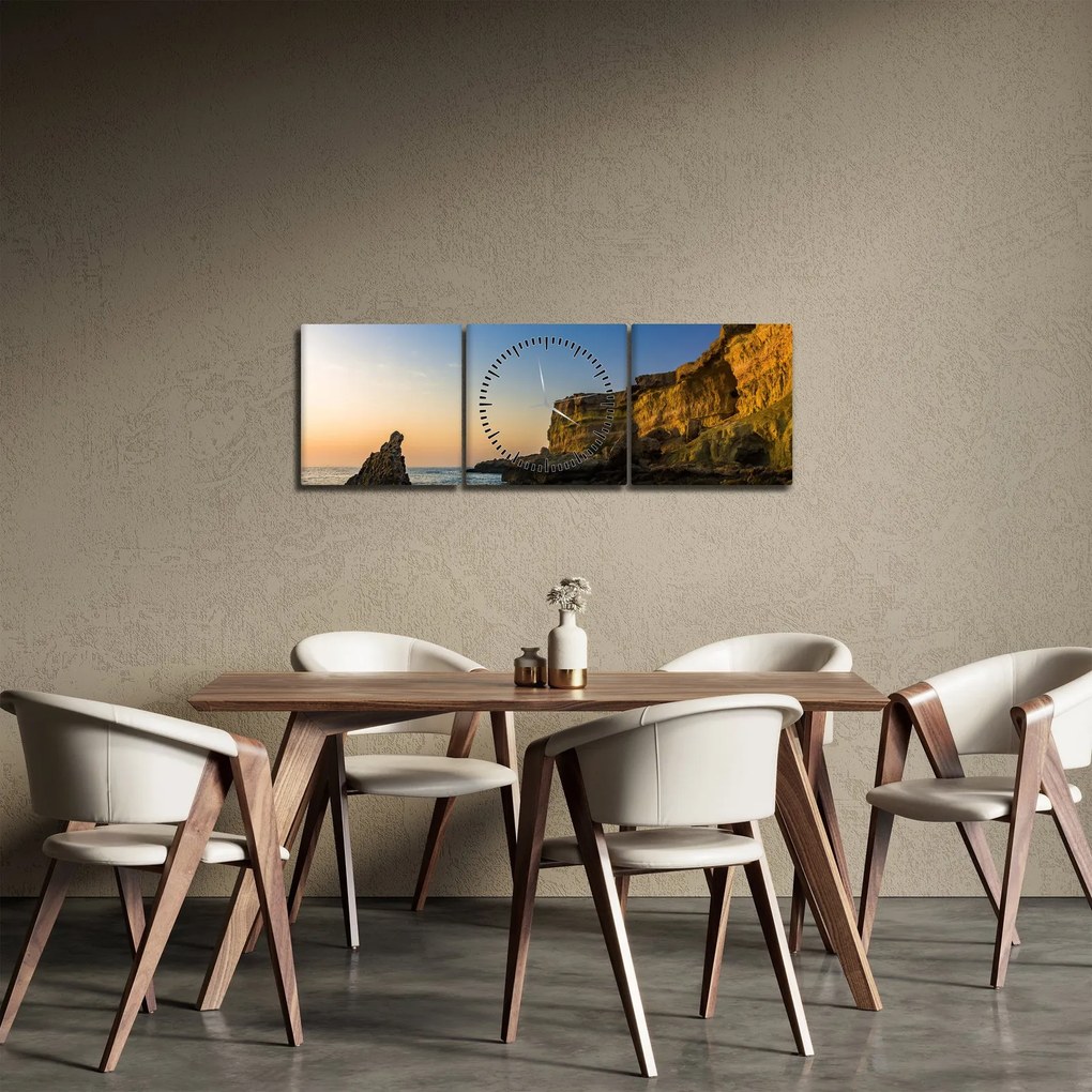 Obraz - klif morski (z zegarem) (90x30 cm)
