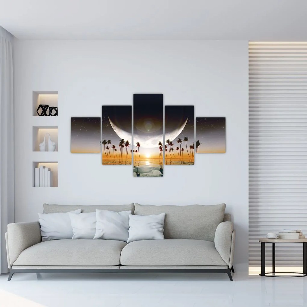 Obraz - Księżyc nad palmami (125x70 cm)