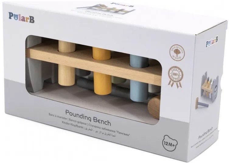 Viga polarb drewniana przebijanka wbijanka z młoteczkiem pingwinek montessori