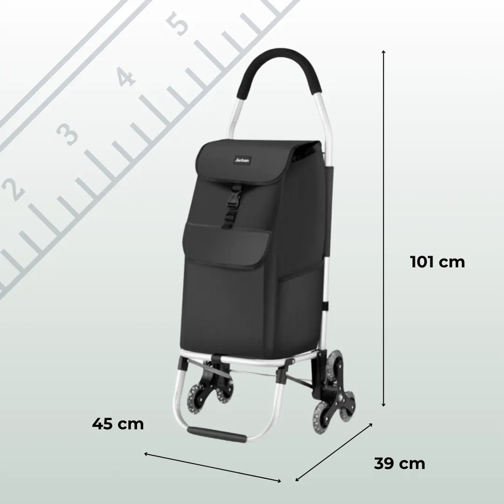 Jurhan Torba na zakupy Shopper na kółkach do schodów 45L, 101x45x39, kolor czarny
