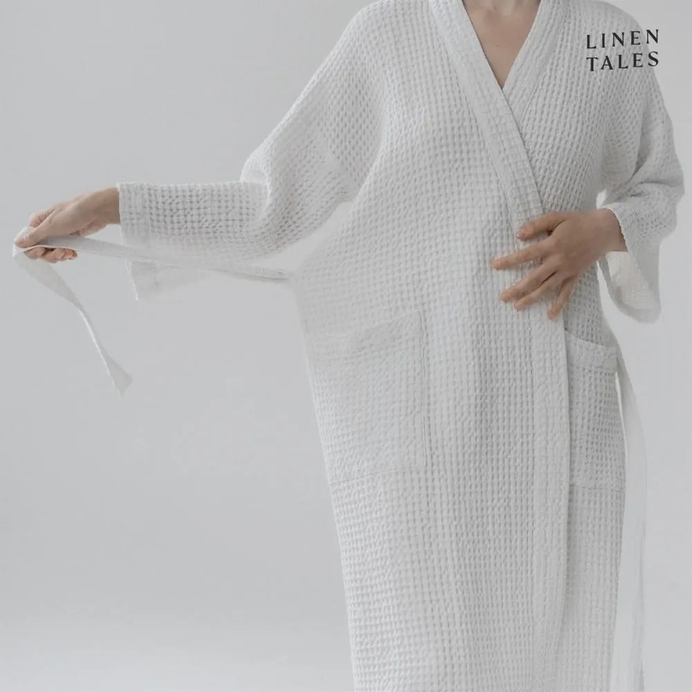 Biały szlafrok w rozmiarze L/XL Honeycomb – Linen Tales