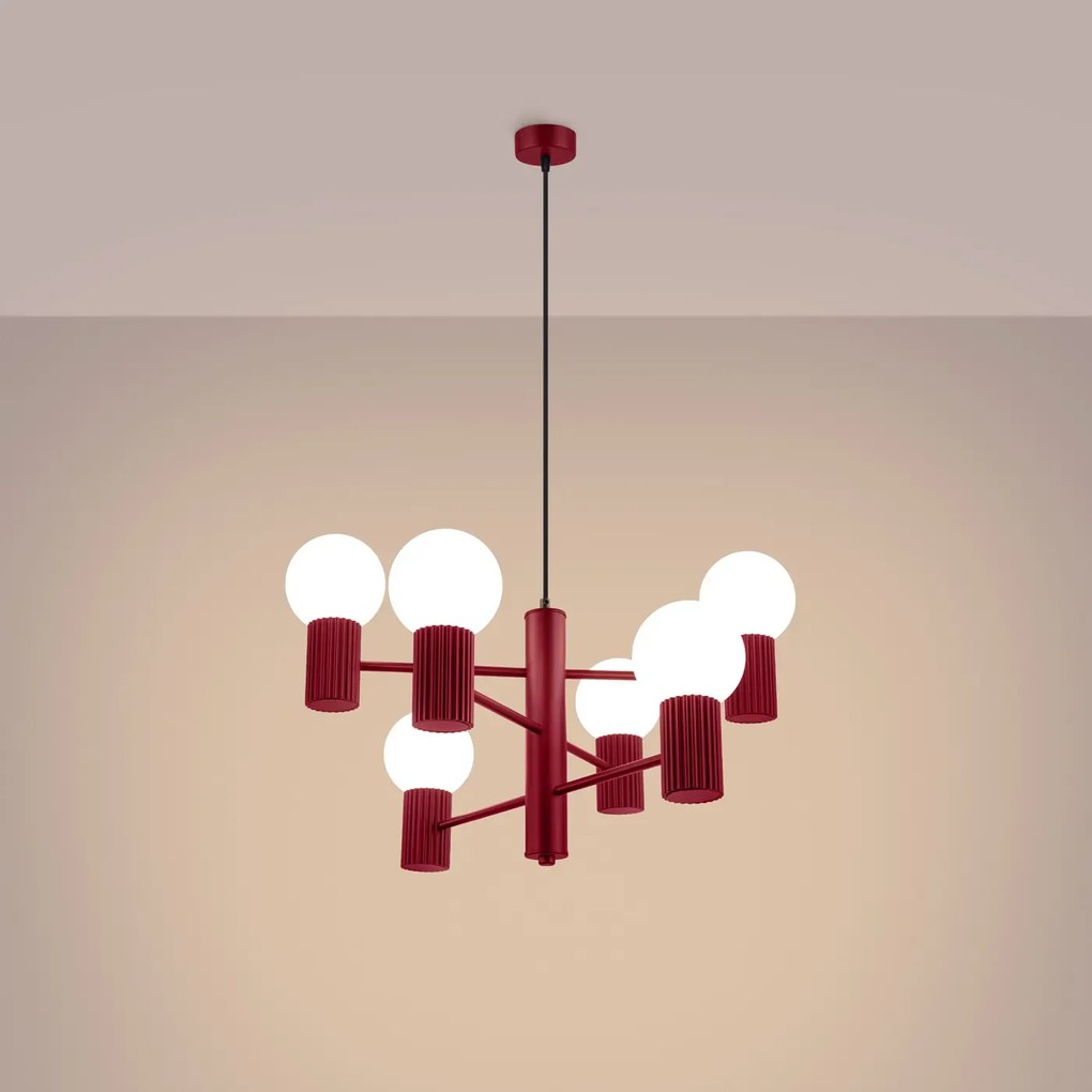 Żyrandol HALO 6 burgund ryflowany SOLLUX  LIGHTING