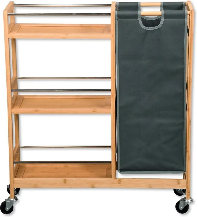Kesper 24857 Regał na kółkach z koszem na butelki, bambus, 78 x 20 x 68 cm