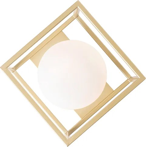 Designerska lampa sufitowa złota z białym szkłem - Aniek