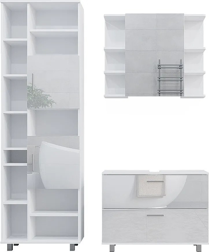 Zestaw mebli łazienkowych biały wysoki połysk 80.2x33x60.8 ilias