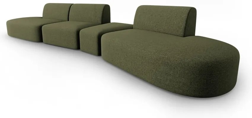 Zielona sofa z tkaniny szenilowej prawostronna 428 cm Paolo – Milo Casa