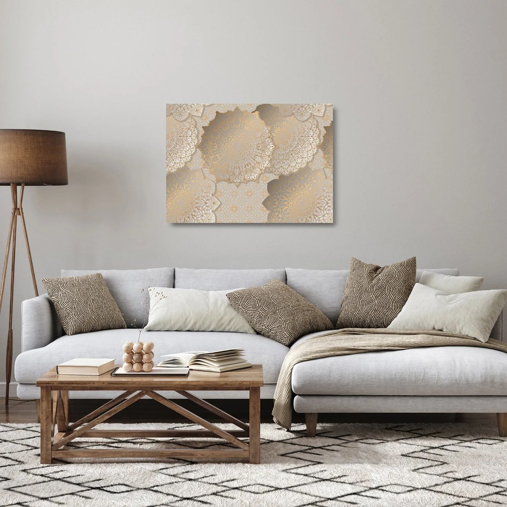 Obraz na szkle - Mandale w złotych odcieniach (70x50 cm)