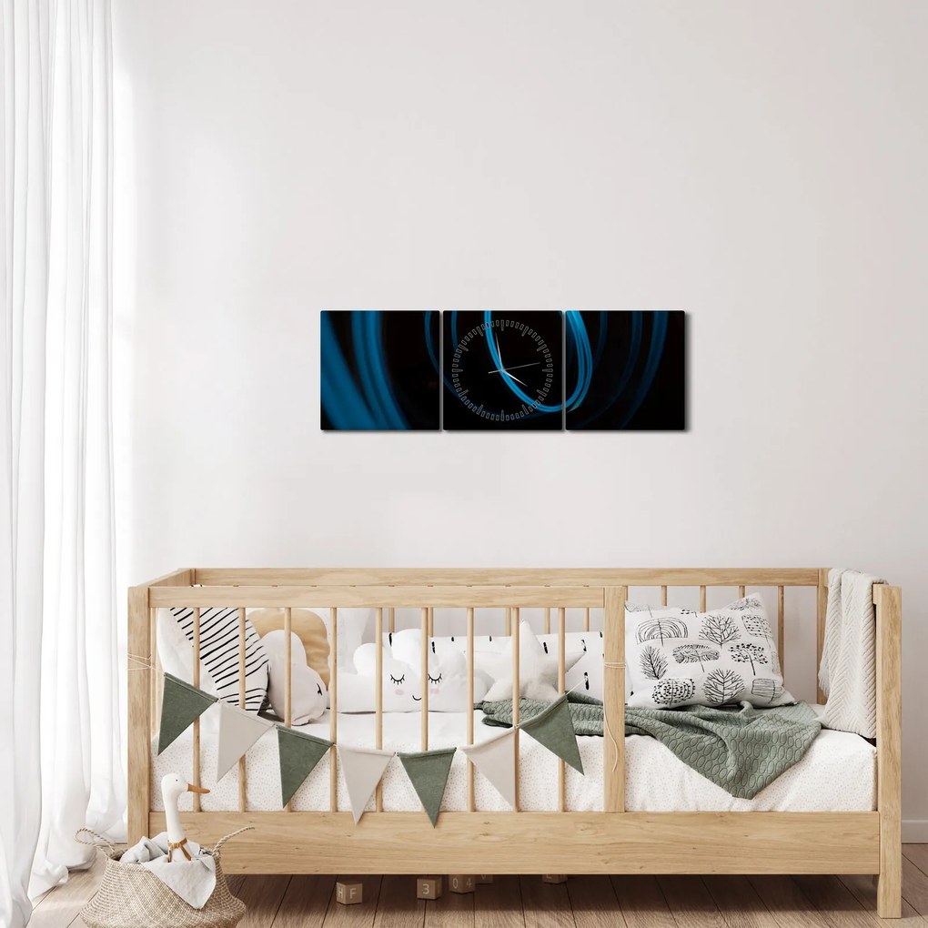 Obraz niebieskiej linii (z zegarem) (90x30 cm)