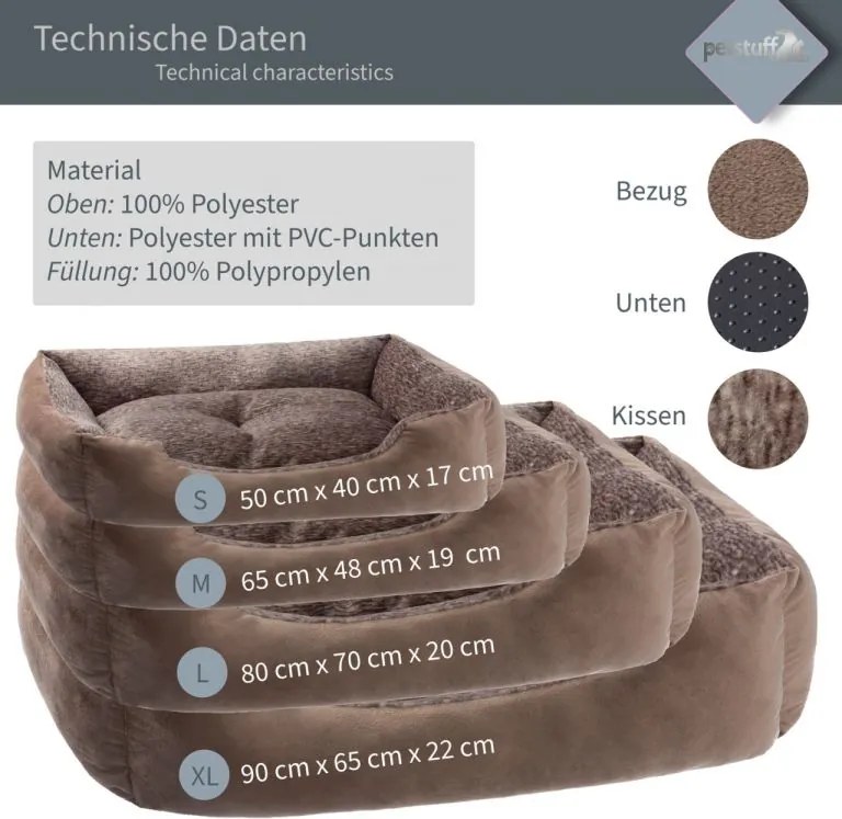 Petstuff Legowisko dla psa, rozmiar M, 65 x 48 x 19 cm, brąz