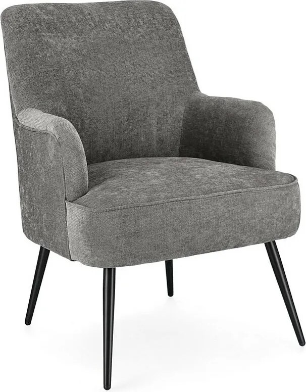 Fotel z ciemnoszarej tkaniny i stalowymi nogami pomalowanymi na czarno - ERNESTINE